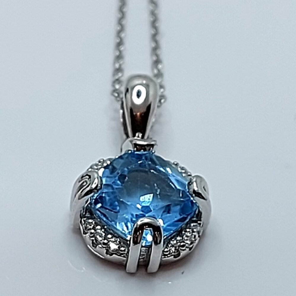 Natural Cushion‎ Sky Blue Topaz &Cz 925 Sterling Silver